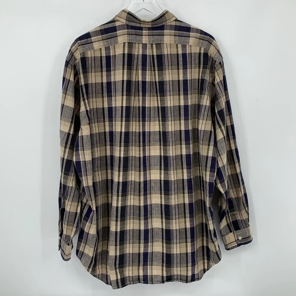 Polo Ralph Lauren Blaire button down plaid shirt navy blue tan plaid men XL